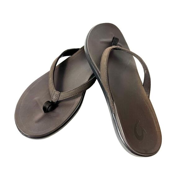 OluKai Brown Synthetic Thong Summer Flip Flop Sandal Womens Sz 11 Comfort Casual - Picture 1 of 9